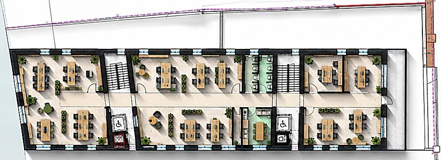 Rzut II piętra — układ open space 305 m²